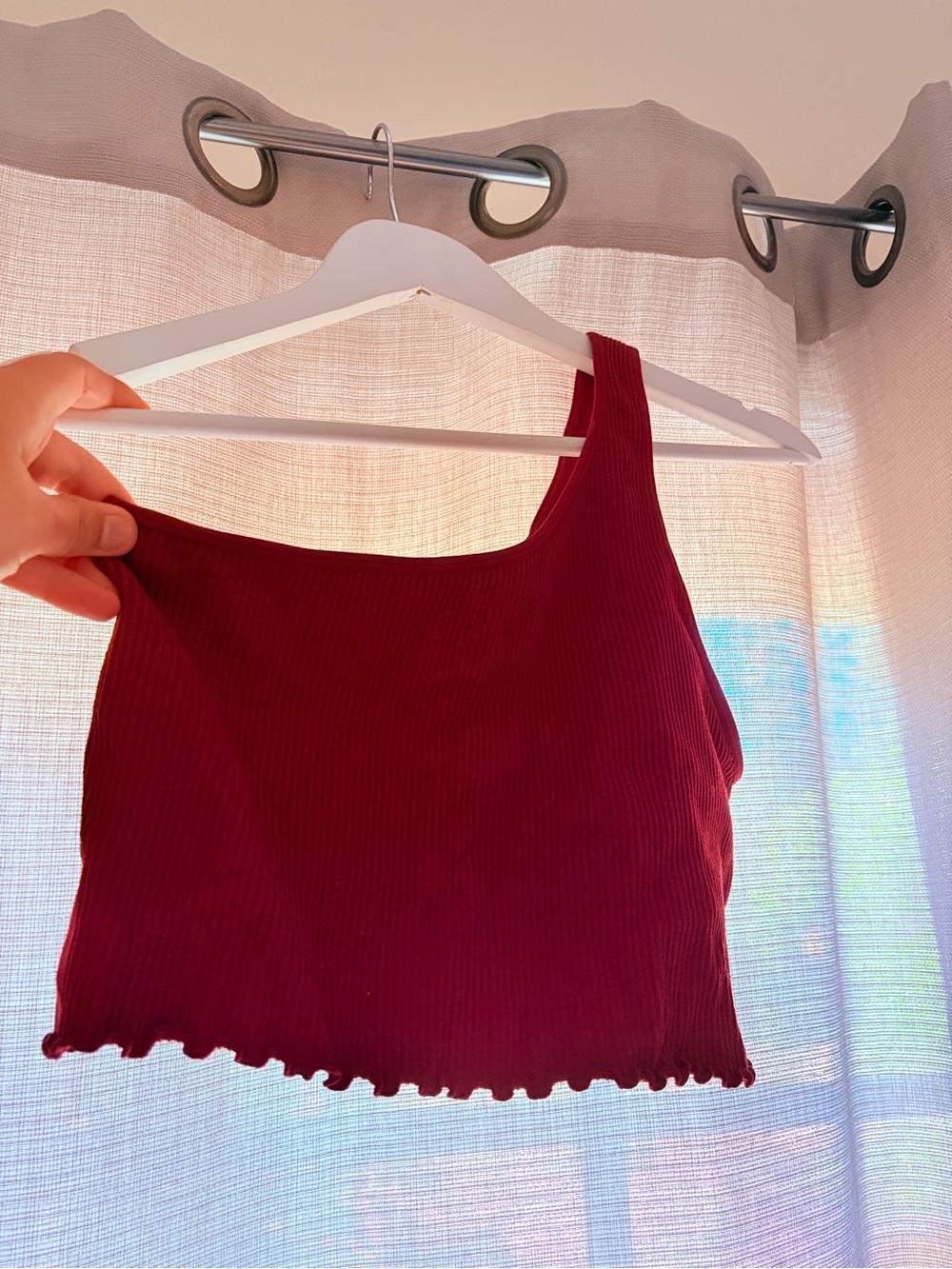 Spiritual Gangster Ribbed One-Shoulder Crop Top - Burgundy